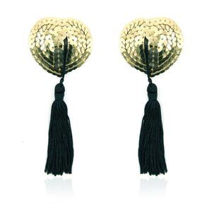 Pasties ~ Golden Adhesive Sequin W/ Tassels Heart